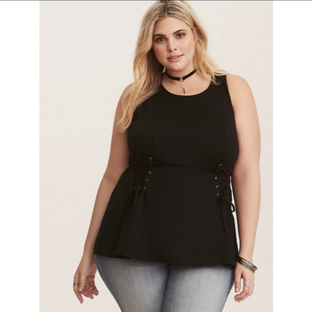 Black Corset Waist Knit Peplum Tank